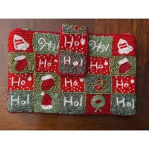 HoHoHo Mingle Club Beaded Clutch Bag by Bamboo Trading Company Christmas